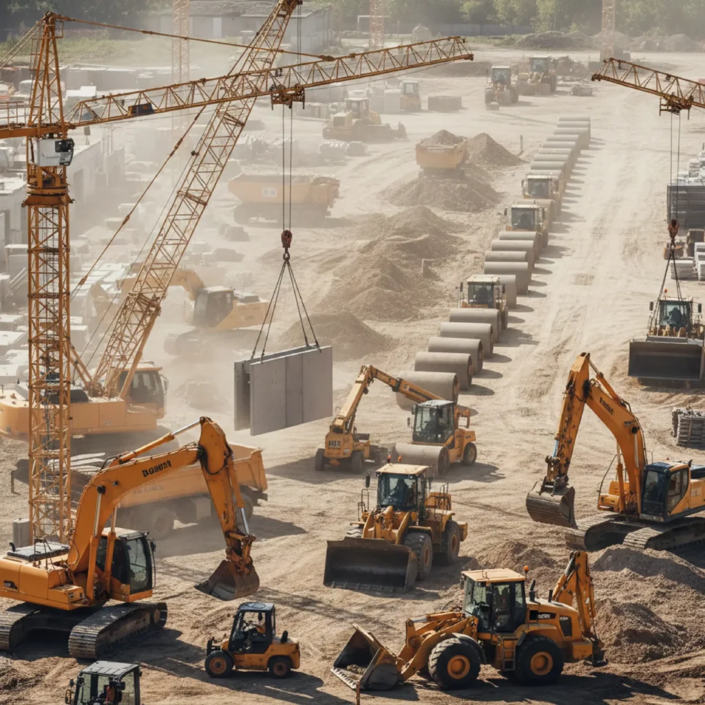 showcasing the heavy equipment in the construction area.